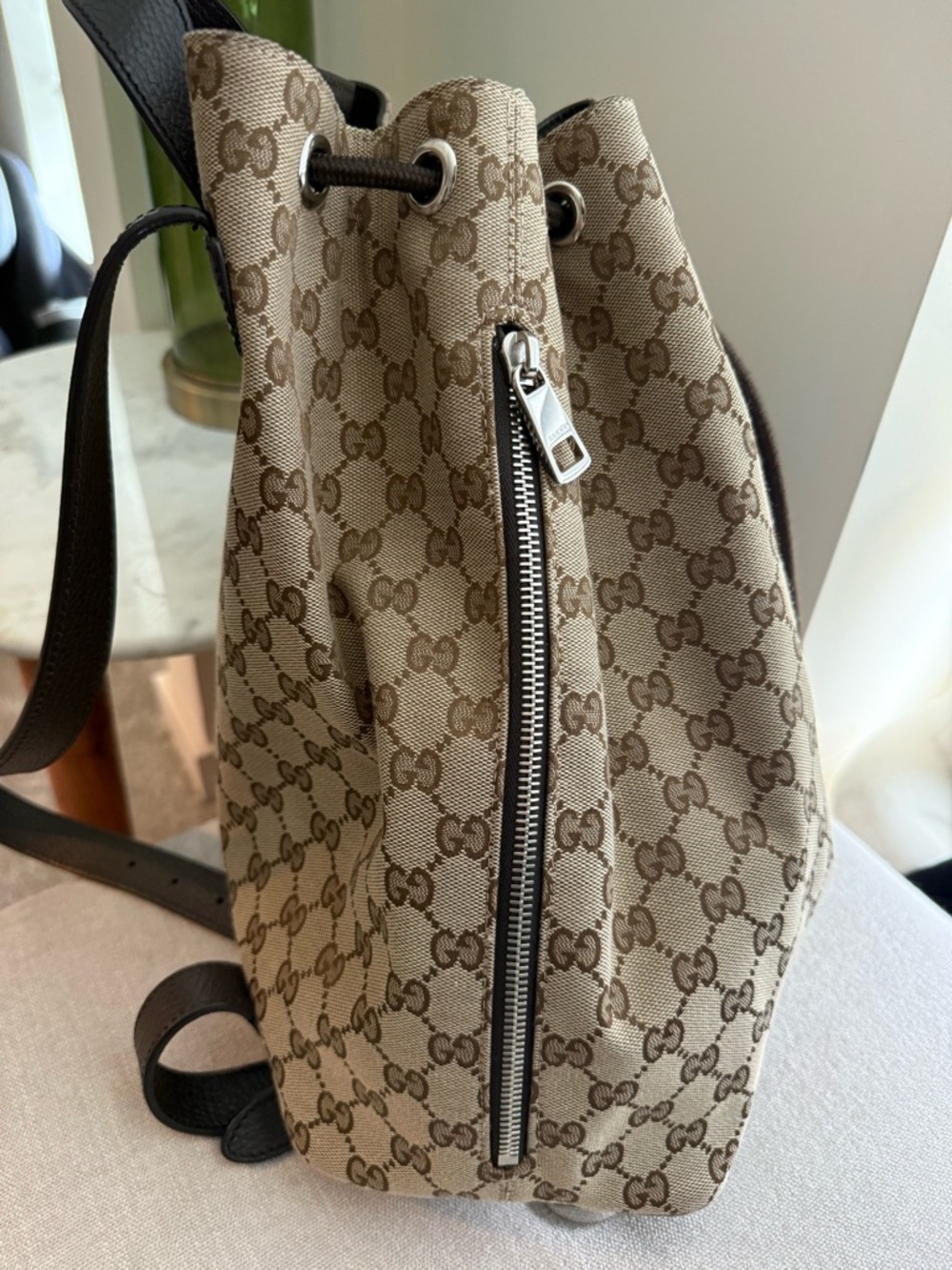 Gucci Brown GG Supreme Drawstring Backpack - Picture 3 of 7